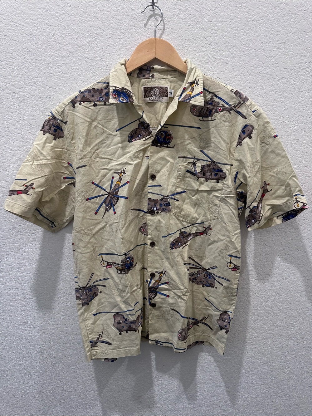 Kalaheo Hawaii Helicopter Print Hawaiian Shirt‎ Men’s Medium